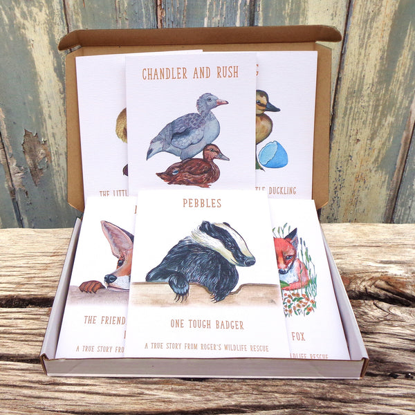 Set of Six True Animal Stories Roger's Wildlife Rescue Greetings Storycard